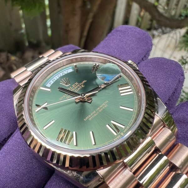 New 2025 Rolex Day Date 228235 Olive Dial Rose Gold